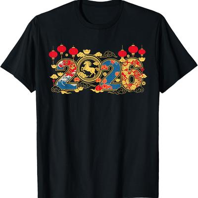 Happy Year of The Horse Chinese New Year Hello 2026 Lunar New Year TShirt Unisex Crewneck Casual Style Printed Tshirt Tops