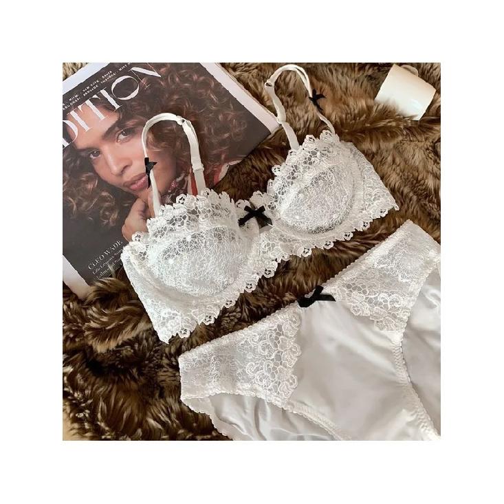 Sexy Lace Bra Set for Women Plus Size Half Cup Sheer Ultra Thin Nipple Concealed Erotic Lingerie Push Up Comfort Underwear Set