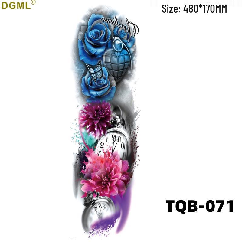 Customizable Full Arm and Back Tattoo Stickers: European & American Skull, Flower, Wolf Head Designs 48*17CM