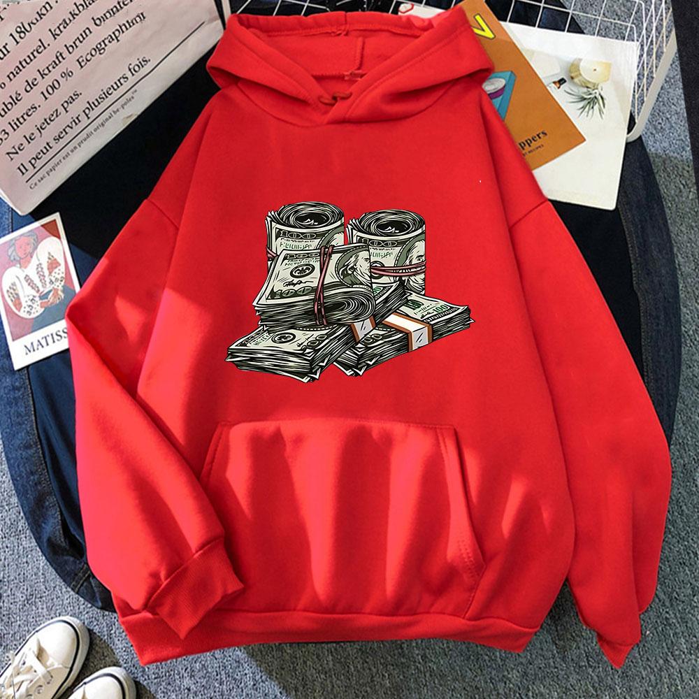 Geldscheinrolle 100 Hundert Dollar Sweatshirts Herren/Damen Hoodie Langarm Pullover O-Ausschnitt Streetwear Weiblich Kpop Kleidung