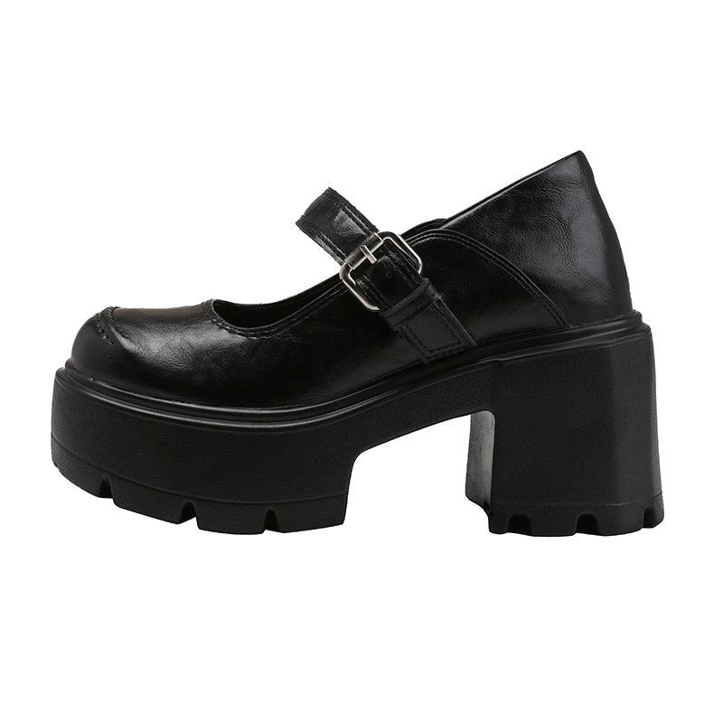 12 cm kleiner Mann Innenhöhenerhöhung Mary Jane Damenschuhe superhoher Absatz Ein-Wort-Riemen Einzelne Schuhe schwarze Plateau kleine Lederschuhe