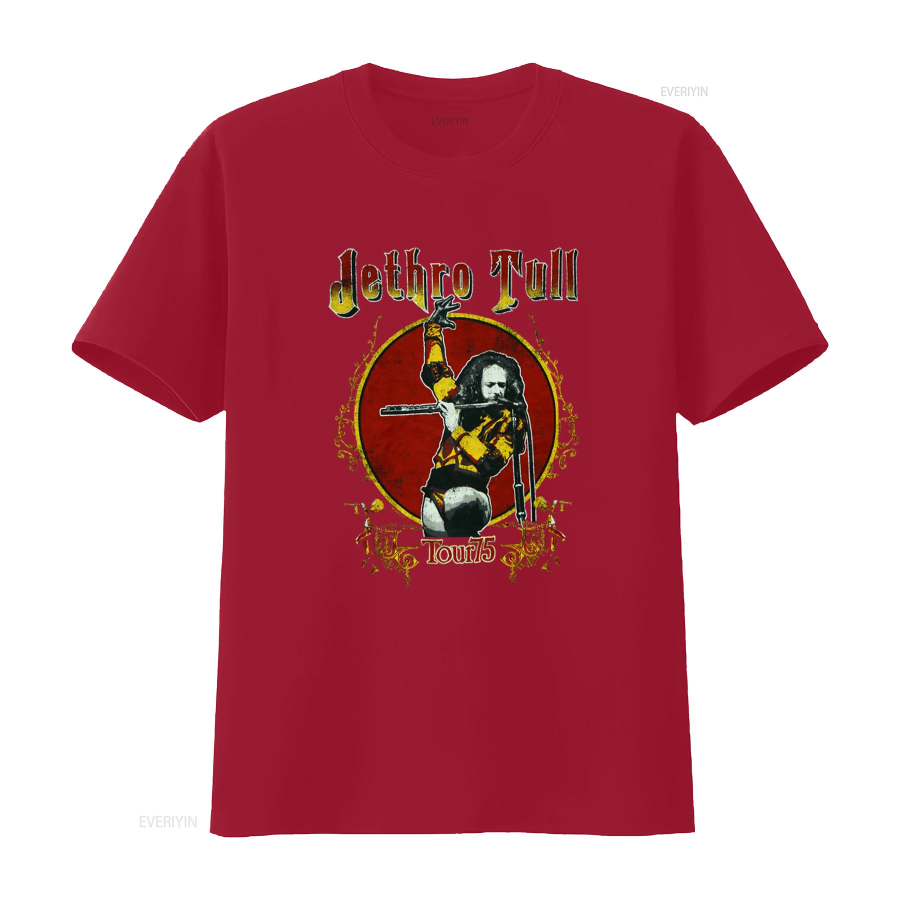 

Jethro Tull Tour 75 Print T Shirt Rock Band Fan vintage Washed graphic Soft Comfortable homme Versatile Stylish Stretched S