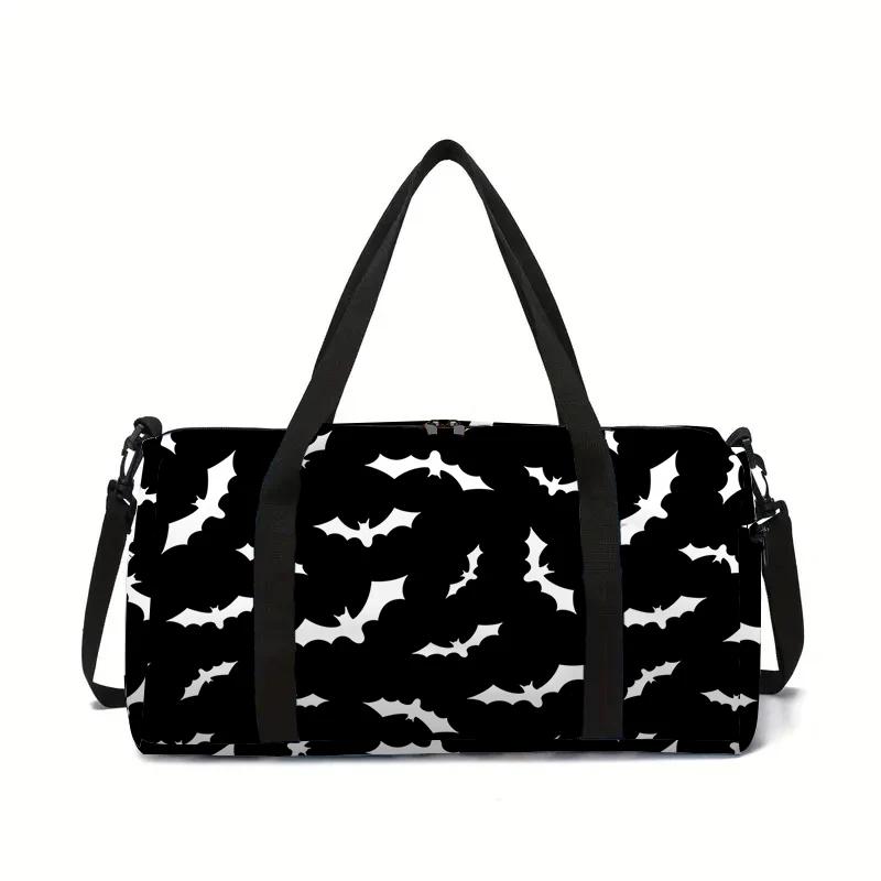 White Bat Black Large Capacity Luggage Bag for Boy and Girls Best Gifts 2D Flat Cartoon Travel Duffels Hand Bag for Children