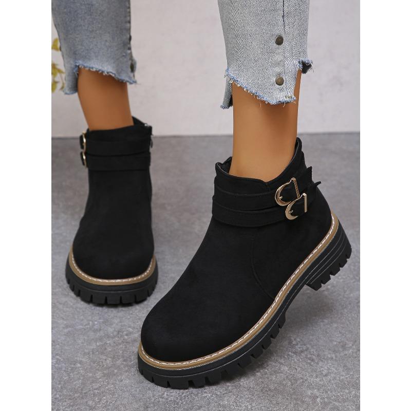 Short Boots Women's Winter 2025 New Platform Round Toe Plus Size Belt Buckle Martin Boots