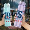 1PC USA Vintage Star Letter Logo 750ml Color Plastic Sports Water Bottle Leakproof Flip Straw Lid Suitable for Sports Office Home Use