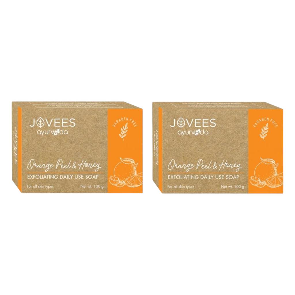 Jovees Herbal Orange Peel & Honey Exfoliating Soap 100G Pack of 2 for Smooth Soft Glowing Skin Daily Use