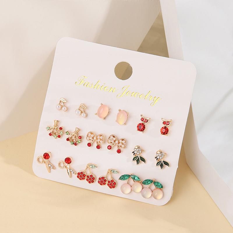 12 Pairs/Set Women'S Pearl Flower Crystal Mix Design Studs Earrings Girls Elegant Gold Heart Ear Jewelry Gift