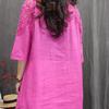 Cotton Linen Women Shirt Retro Hollow Lace Loose Casual Fashion Mid Sleeve Top