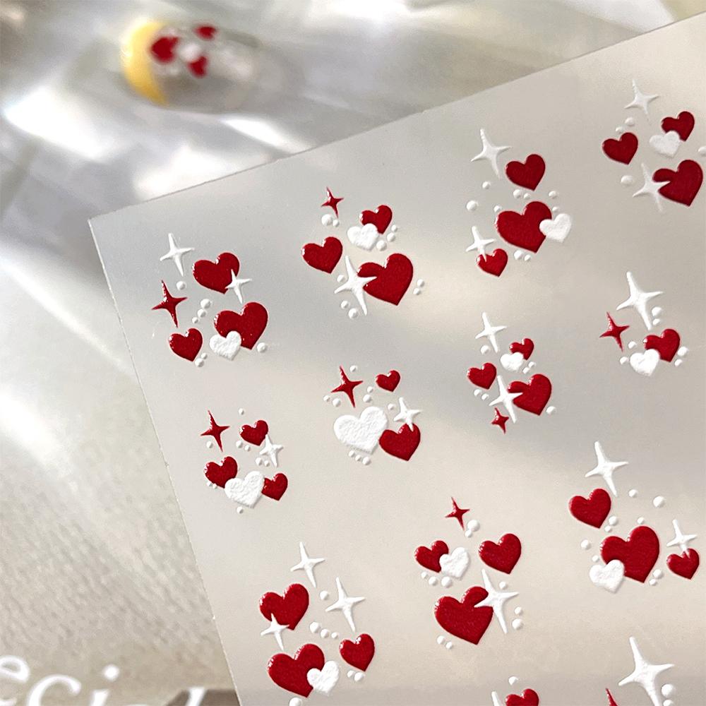 3D Valentine' s Day Love Heart Nail Art Sticker Red White Cross Stars Self-Adhesive Nail Decals 8*10cm Kawaii Heart Nail Sticker