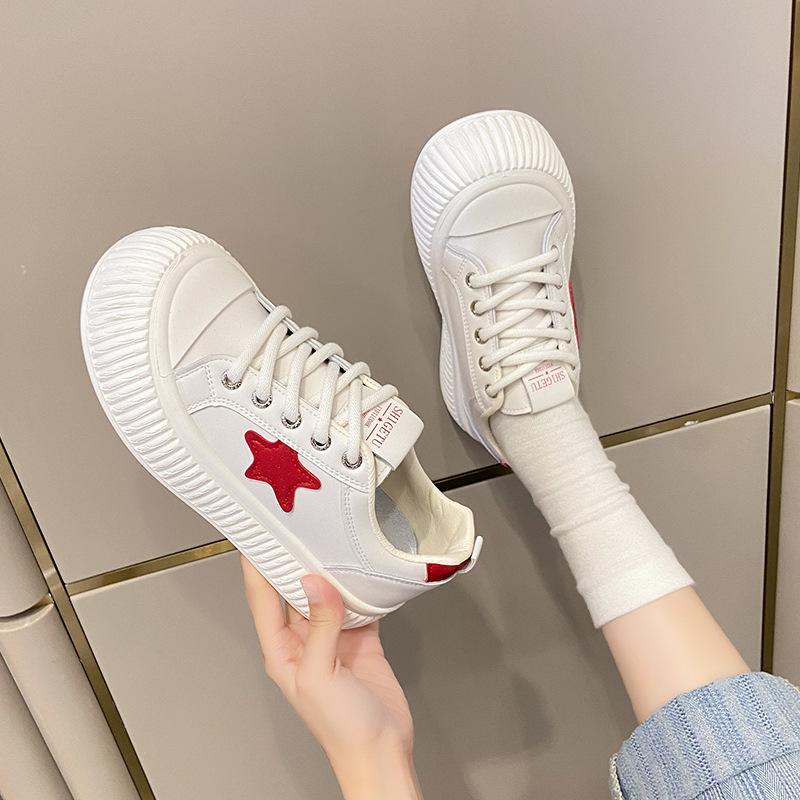 Lightweight Non-slip Sneakers for Women Platform Sneakers Lace-Up Breathable Comfortable Walking Shoes Faux Leather Flat Running Tennis Sport Shoes