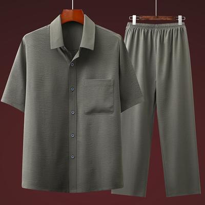 Chemises + pantalons décontractés pour hommes Ensembles de vêtements de sport d'été en coton et lin Chemises et pantalons de style chinois à la mode masculine