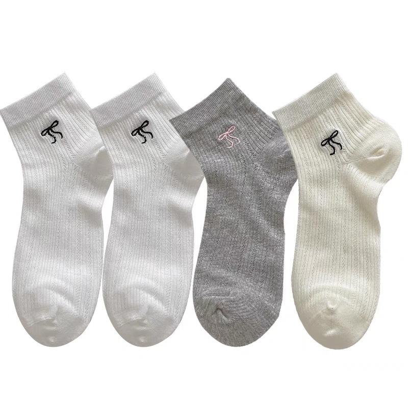 Socks Women'S Summer Thin Mesh Bow Embroidered Socks Ballet Style Cream Boneless Cotton Socks Women'S Socks