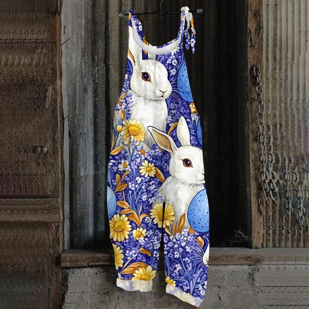 Women's Romper Print Casual Loose Cotton Linen Overalls