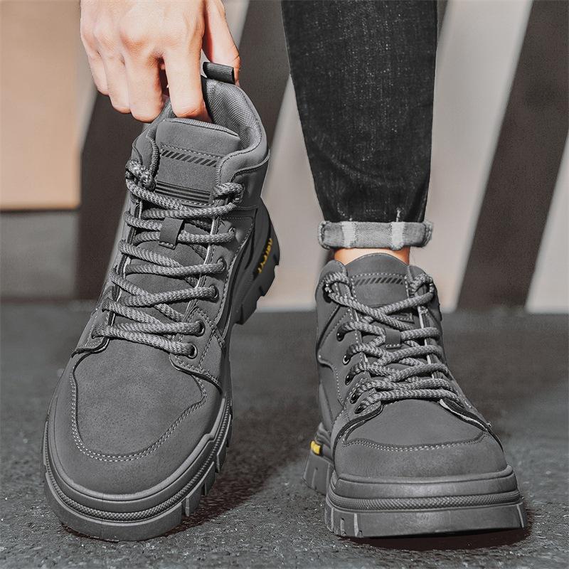 British Style High-top Martin Boots Men's Locomotive Tooling Shoes Autumn and Winter 2024 Men's Shoes Platform Heightening Shoes Men's