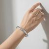 Waterproof Opening Brushed Bangle with Ripple Pattern Silver Wrist Circle Cat's Eye Bracelet  Women