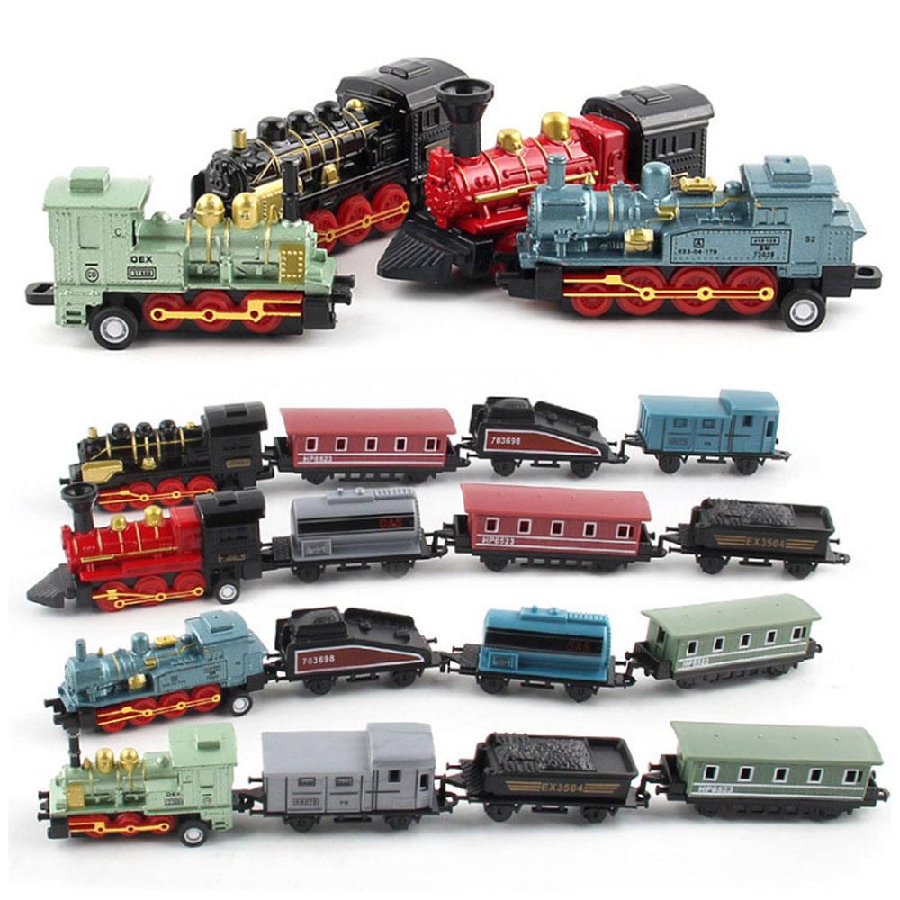 Autospielzeug 4 Stück Simulation Retro Dampflokomotive Legierung Maßstabsgetreues Modell Trägheits-Rückzieher Lernspielzeug für Kinder