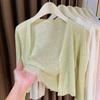 Light and thin knitted sunscreen cardigan for women with suspender skirt in summer, ice silk short small shawl slightly transparent blouse for women