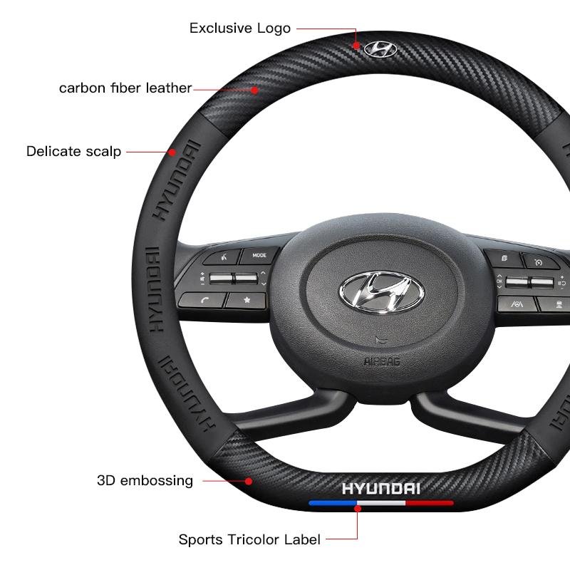 38CM Anti Slip Car Steering Wheel Cover Carbon Fibre Texture For Hyundai Palisade Bayon Tucson Inster NEXO Creta i30 i20 i10 PP17