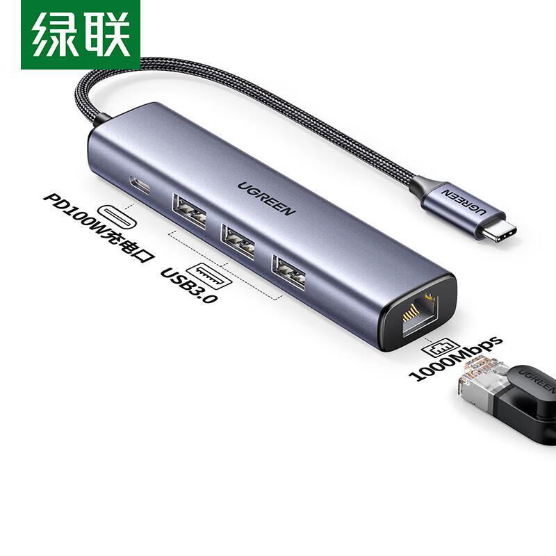 UGREEN Type-C to Gigabit Ethernet & USB Hub Adapter