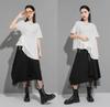 Morino Asymmetrical Short Draped Loose Women's T-Shirt, Sleeve, Hem, Slimming, Fit, Unique, Fashionable, Spring/Summer (L, White)