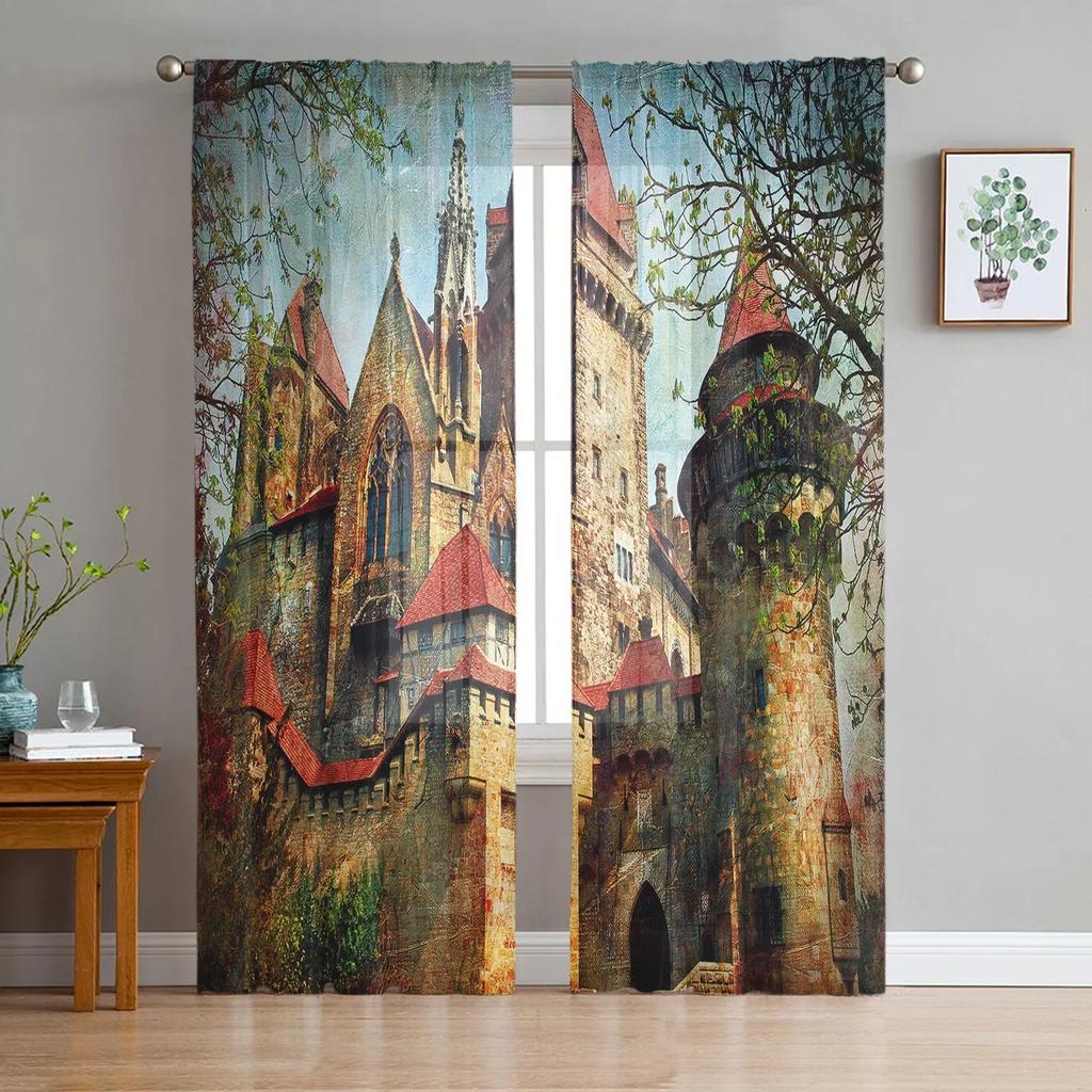 Castle Window Desk Moon Cat Book Sheer Window Drapes for Living Room the Bedroom Contemporary Curtains Curtain Panels