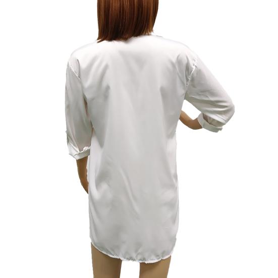 Umlegekragen Einreiher Langarm Klappentaschen Damenhemd High-Low Saum Seitenschlitz Locker geschnittenes Hemd Damenbekleidung