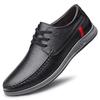 Men's Spring Casual Lightweight Round Toe Lace-up Cowhide Leather Shoes