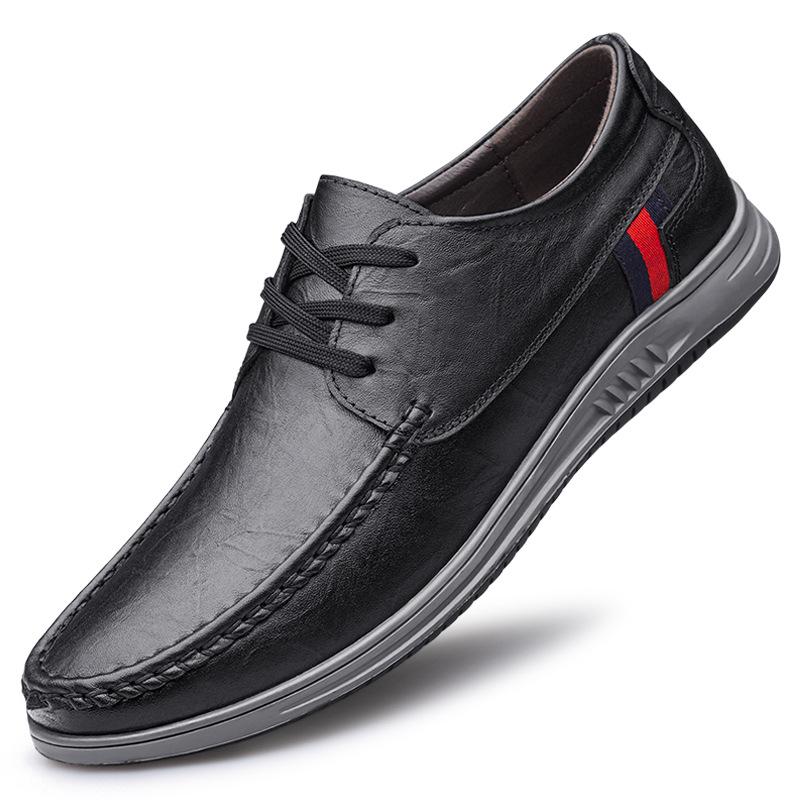 Men s Spring Casual Lightweight Round Toe Lace-up Cowhide Leather Shoes 39