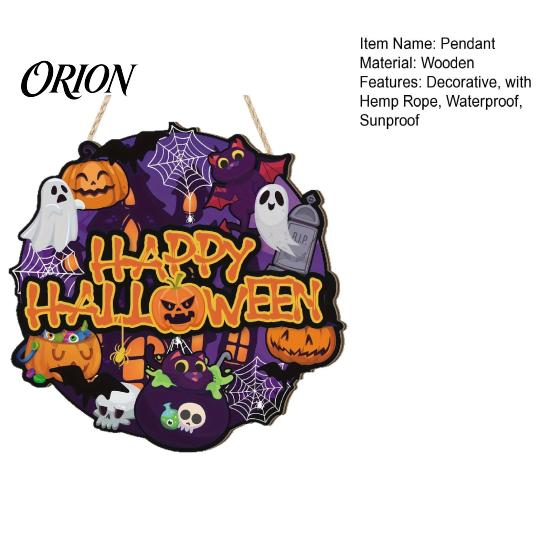 Thickened Solid Wood Pendant Happy Halloween Wooden Door Hanger Sign for Household Front Porch, Cute Ghost Pumpkin Sunproof Holiday Printed