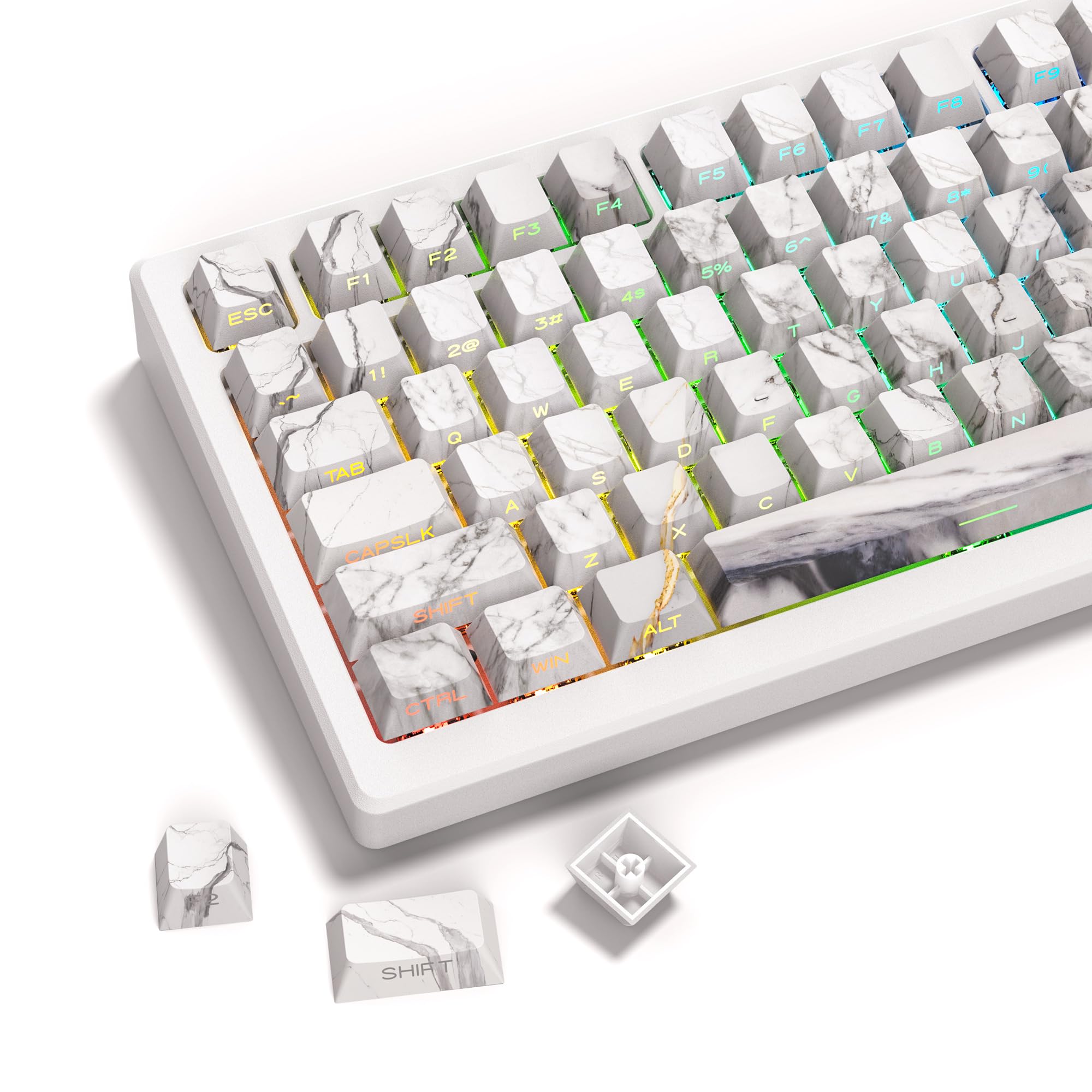 

Keycaps PBT Shine Through Keycaps 131 Keys Keycaps Side Print Keycaps Dye Sub Cherry Profile Custom Keycaps for Mechanical Keyboard Double Shot Marble білий