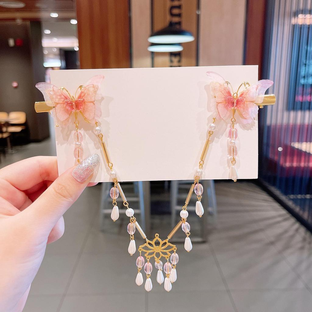 Chinese Style Hanfu Hairpin Set for Girls - Includes Hair Clips, Swaying Tassels, and Butterfly Accessories