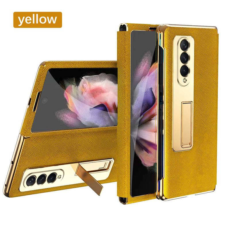 Per Samsung Galaxy Z Fold 5 4 3 2 5G Custodia Lussuosa in Pelle con Cornice Placcata e Cavalletto Pellicola Protettiva per Schermo Frontale
