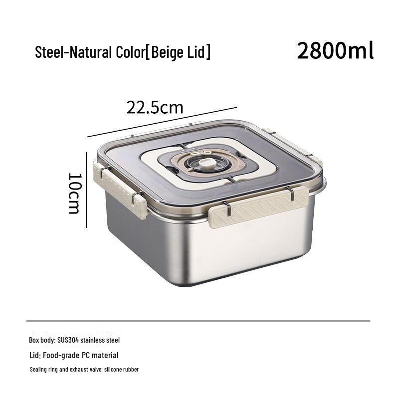 JINGRUIXIANG 2800ml Square Stainless Steel Food Container with Handle
