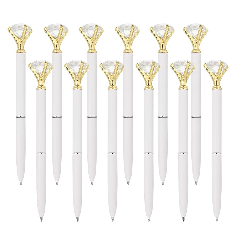 

PATIKIL black ink ballpoint pen 12 pieces set crystal diamond twist tometal pen 1.0mm medium point note taking for journaling white
