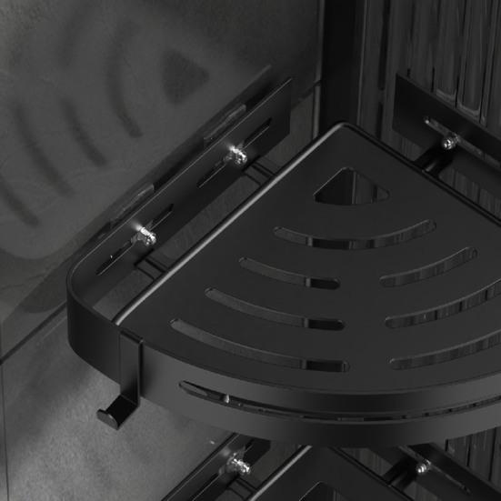 Caddy de colț pentru economisire a spațiului, raft pentru baie, fără perforare, instalare ușoară 2 cârlige