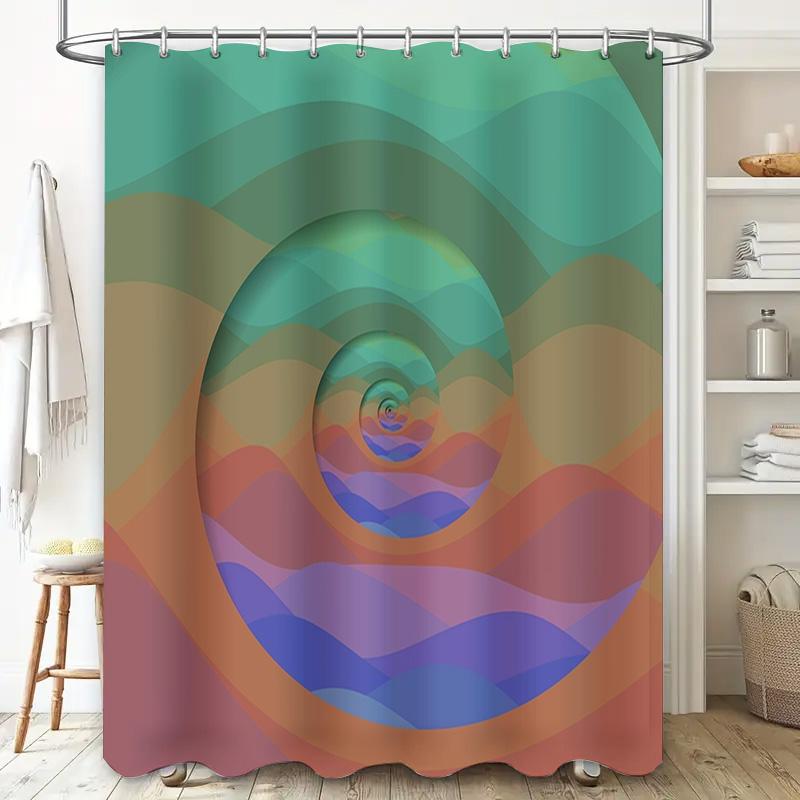Modern Spiral Printed Shower Curtains Waterproof Fabric for Bathroom Decorations Blue Green Red Purple Ocean Waves Design (Green