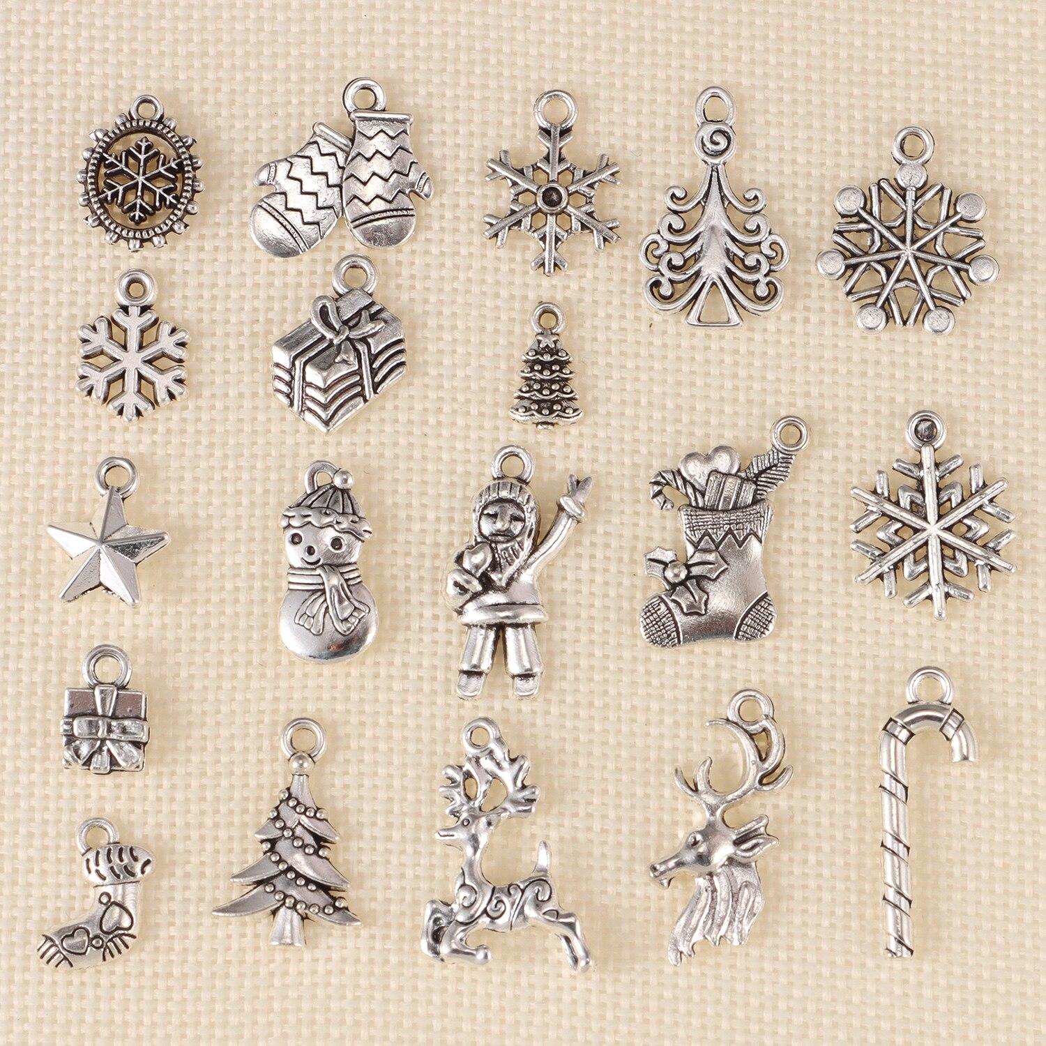 

19pcs Vintage Mixed Style Christmas Snowflakes Snowman Pendants DIY Jewelry Making Accessories Handmade Material Art Craft