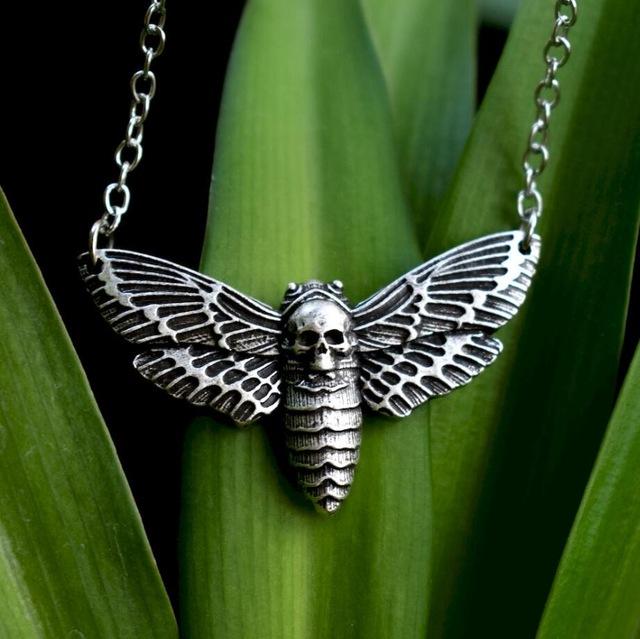 Halloween Dead Head Skull Pendant Women Moth Necklace for Christmas Gift