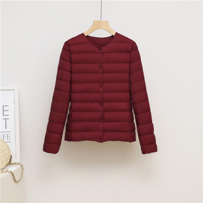 New Light and Thin Round Neck V-neck Down Jacket Women's Warm Liner Short Large Size Jacket Autumn and Winter Women's Collarless