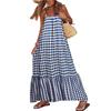 Boho Sleeveless Maxi Dress for Women Summer Flowy Backless Long Dress Casual Beach Ruffle Swing Sundress