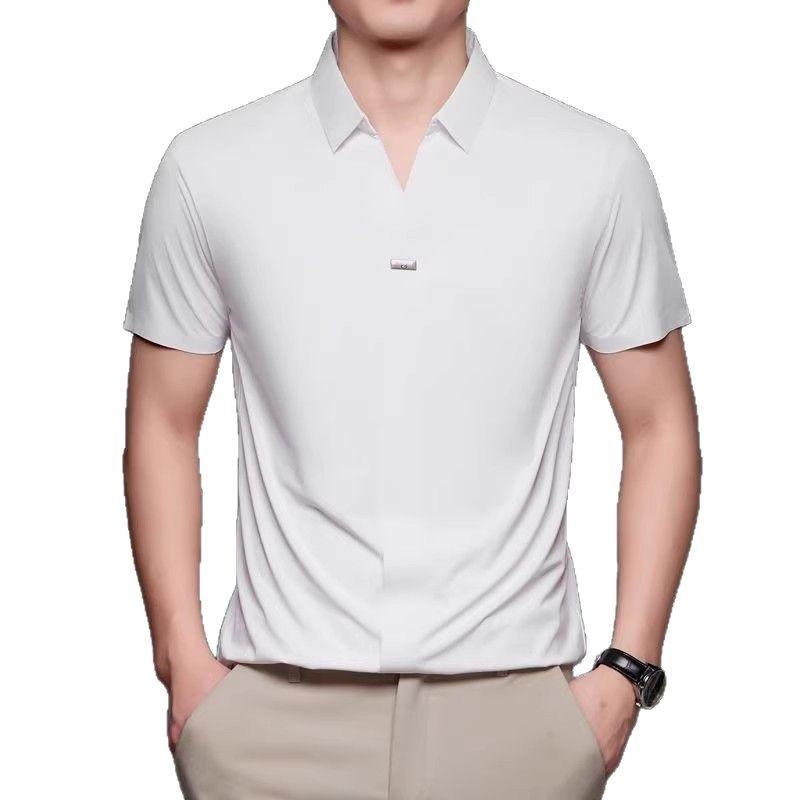 New Men's Casual and Fashionable Solid Color Short Sleeved Business Polo Shirt Comfortable Summer T-shirt