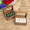Magnetic Cover Square Rings Holder 4 Slots Jewelry Ring Holder Black Walnut Cufflinks Box  Wedding