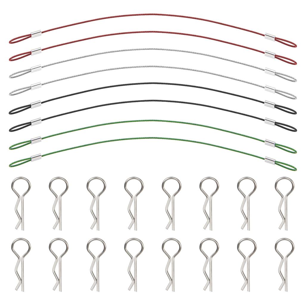 Metal Clip R Pin Rod with Steel Cord for RC Body Compatible with and Scale Traxxas HSP Arrma Axial Redcat RC and Crawlers 8-Piece Anti-Lost Housing,