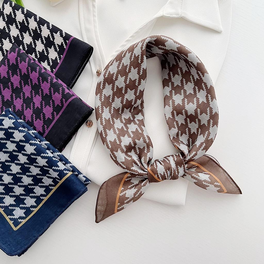 Retro Fashion Versatile Thousand Bird Grid Small Square Scarf Neck Protection Scarf Korean Version Summer Outer Sunscreen Headscarf Headband Accessori