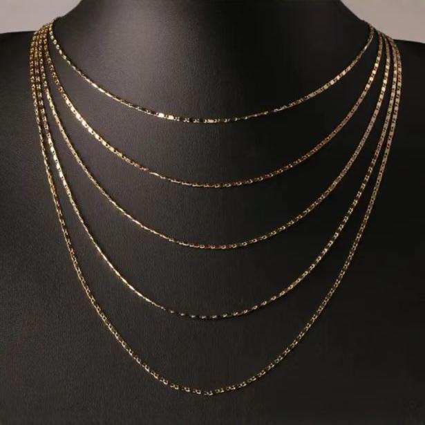 2mm Copper Japanese Character Flat Chain Necklace for Women, 40-75cm - European & American Style