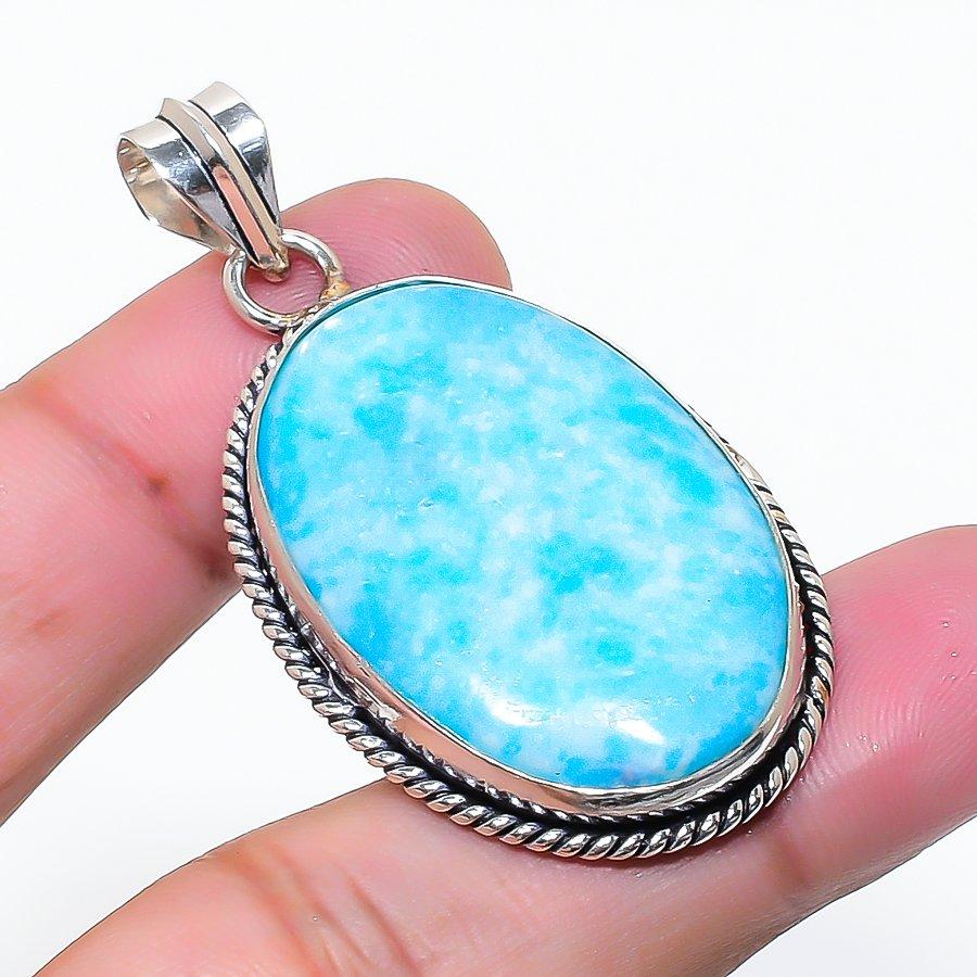 Natural Larimar Gemstone Handmade 925 Sterling Silver Jewelry Pendant 1.97 AP-15333
