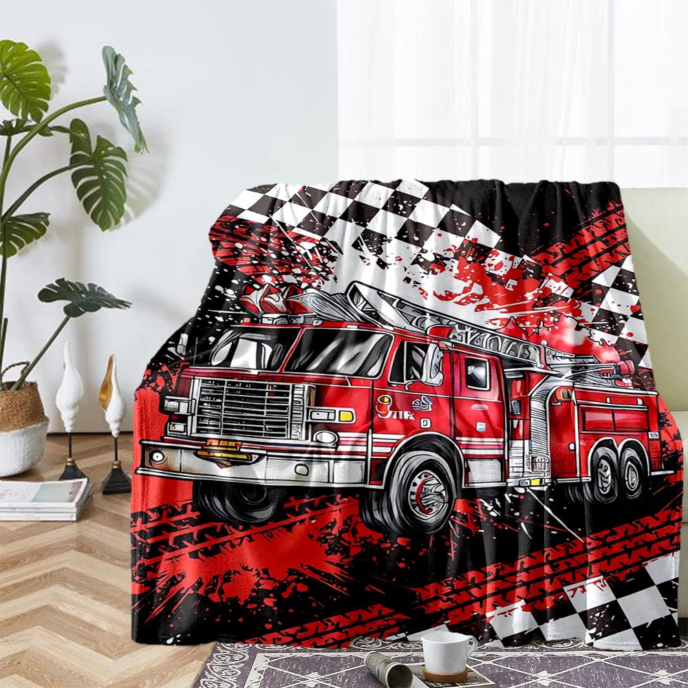 fire truck Theme Printed Blanket - Perfect for Couch, Bed, Travel & Outdoor Use | Machine Washable, Cozy & Durable.