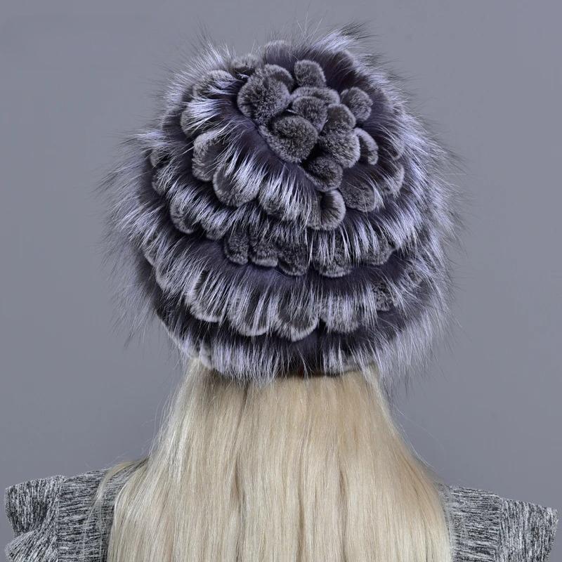 Natural Fur Hats for Women  Winter Knitted Rabbit Rex Hand Sewn Real Fur Warm Floral Elegant Girls Fashionable Stylish Hat