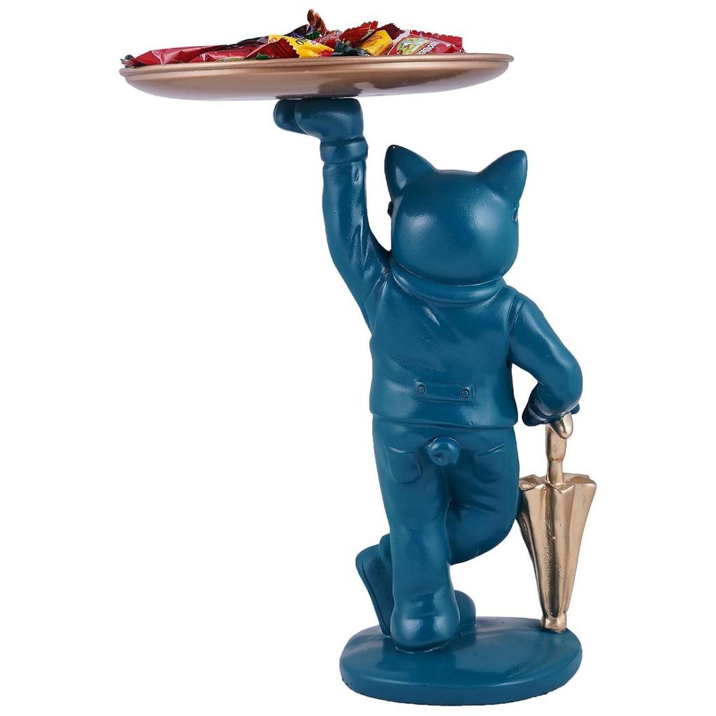 Coole Hunde-Dekofigur mit Platte, Heimdeko-Dekofigur, Wohnzimmerdeko-Dekofigur (blau)