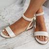 European and American new spring and summer women's flat sandals pearl ribbon sexy foreign trade white women's shoes classic wedding shoes